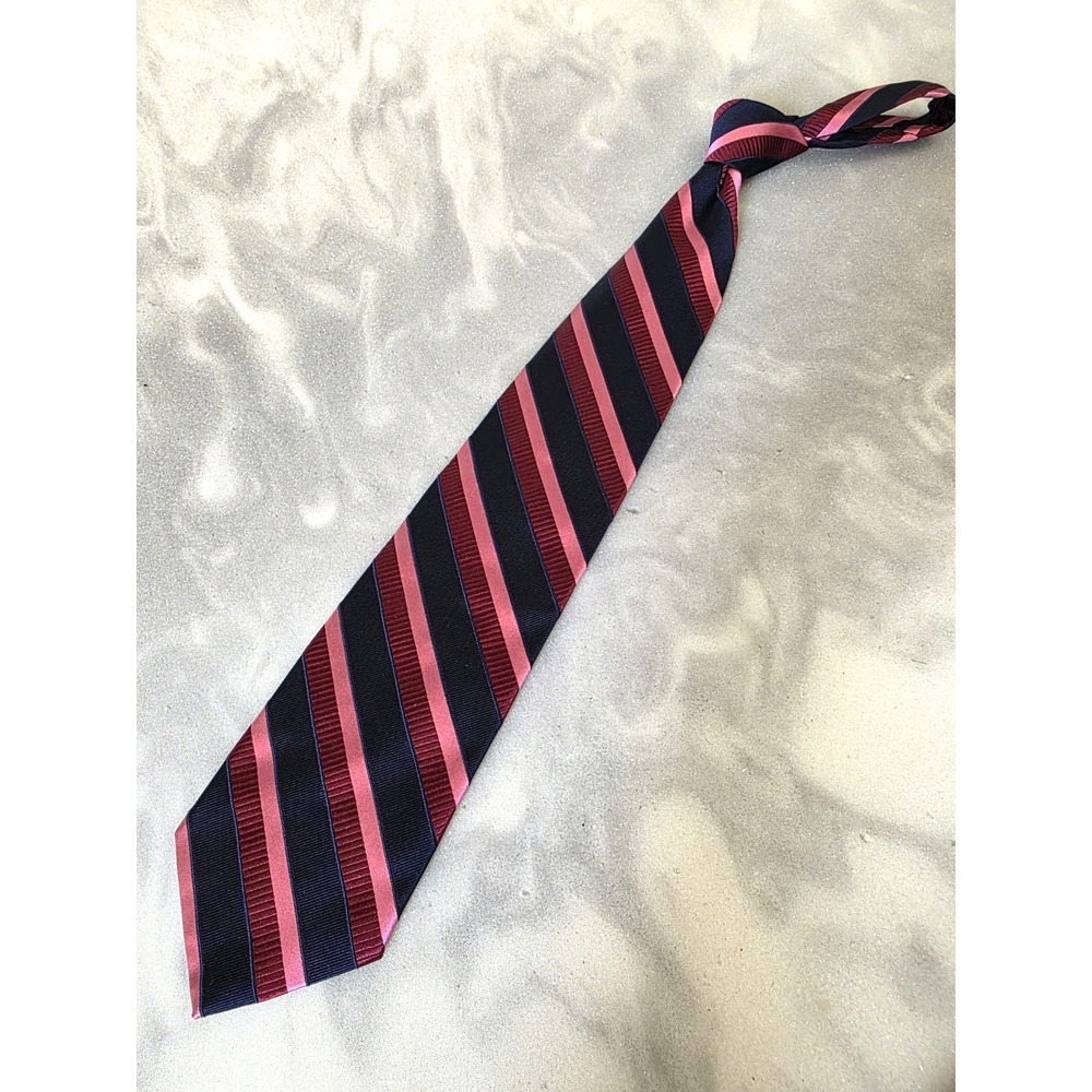 JOS a BANK Mens Silk Tie 4" Pink Blue Striped Signature Collection Necktie ITALY